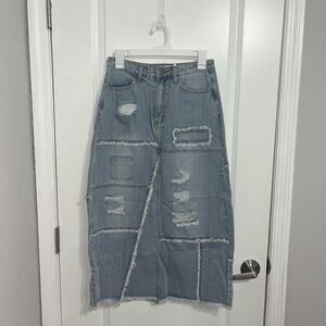 Stylish Distressed Denim Midi Skirt